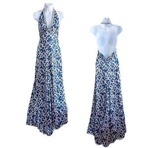 NWT Vtg Y2K BEBE Royal Blue & Silver Satin Rhinestone Halter Maxi Prom Gown Sz S